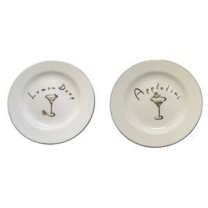 Pottery Barn Appetizer 7 3/4" Dishes Set Of 2 Cocktail Plates with Martini Theme